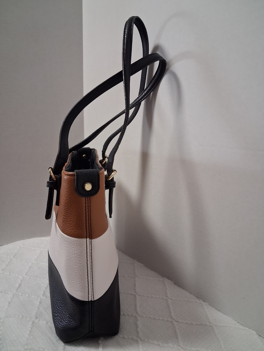 Anne Klein Tricolor Shoulder Tote — Black, White & Brown - Picture 3 of 7